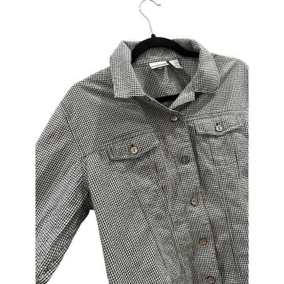 Chico’s Women’s Black White Shirt 100% Cotton Size 2 Gingham Casual Comfort - Picture 3 of 7